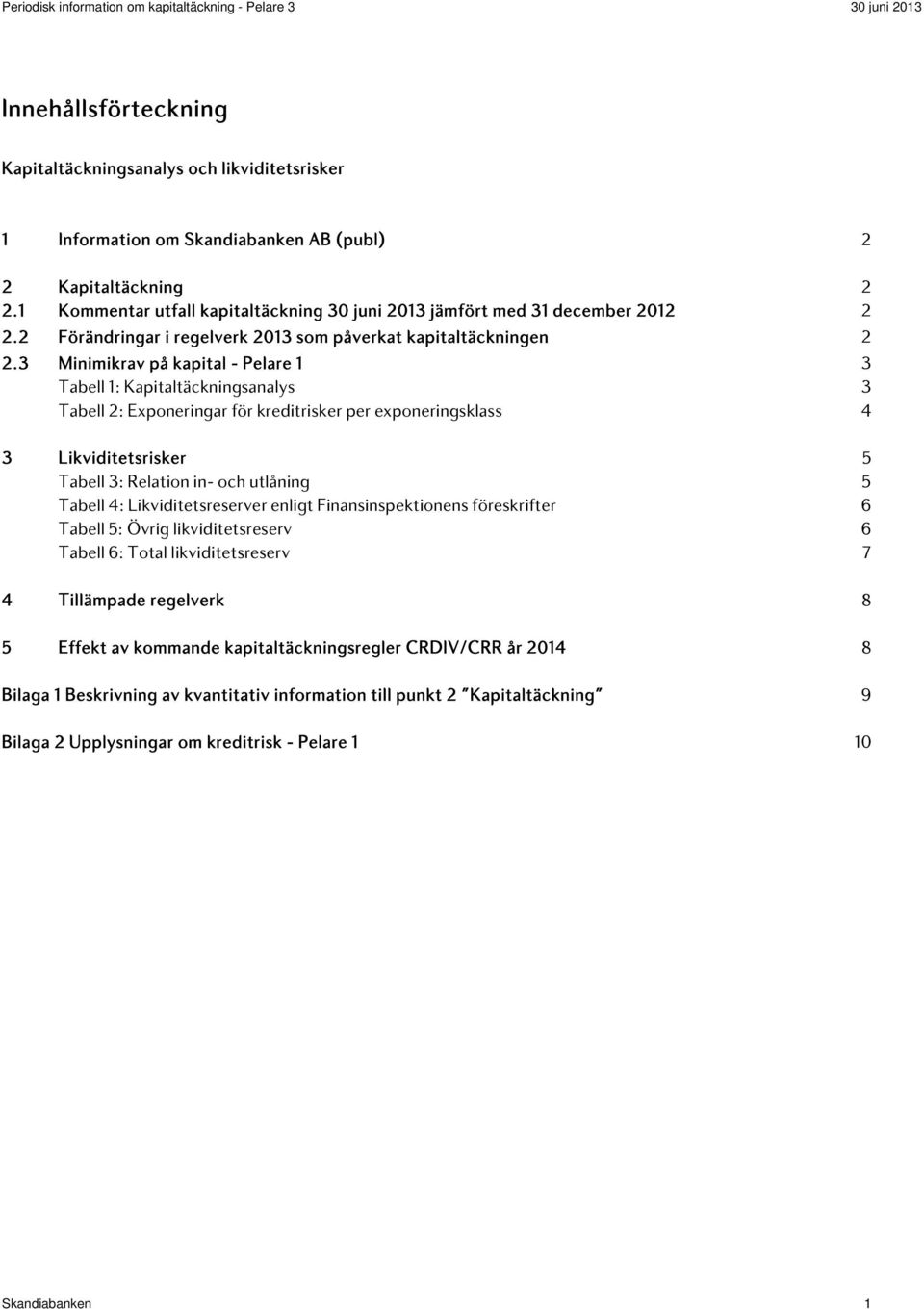 3 Minimikrav på kapital - Pelare 1 3 Tabell 1: Kapitaltäckningsanalys 3 Tabell 2: Exponeringar för kreditrisker per exponeringsklass 4 3 Likviditetsrisker 5 Tabell 3: Relation in- och utlåning 5