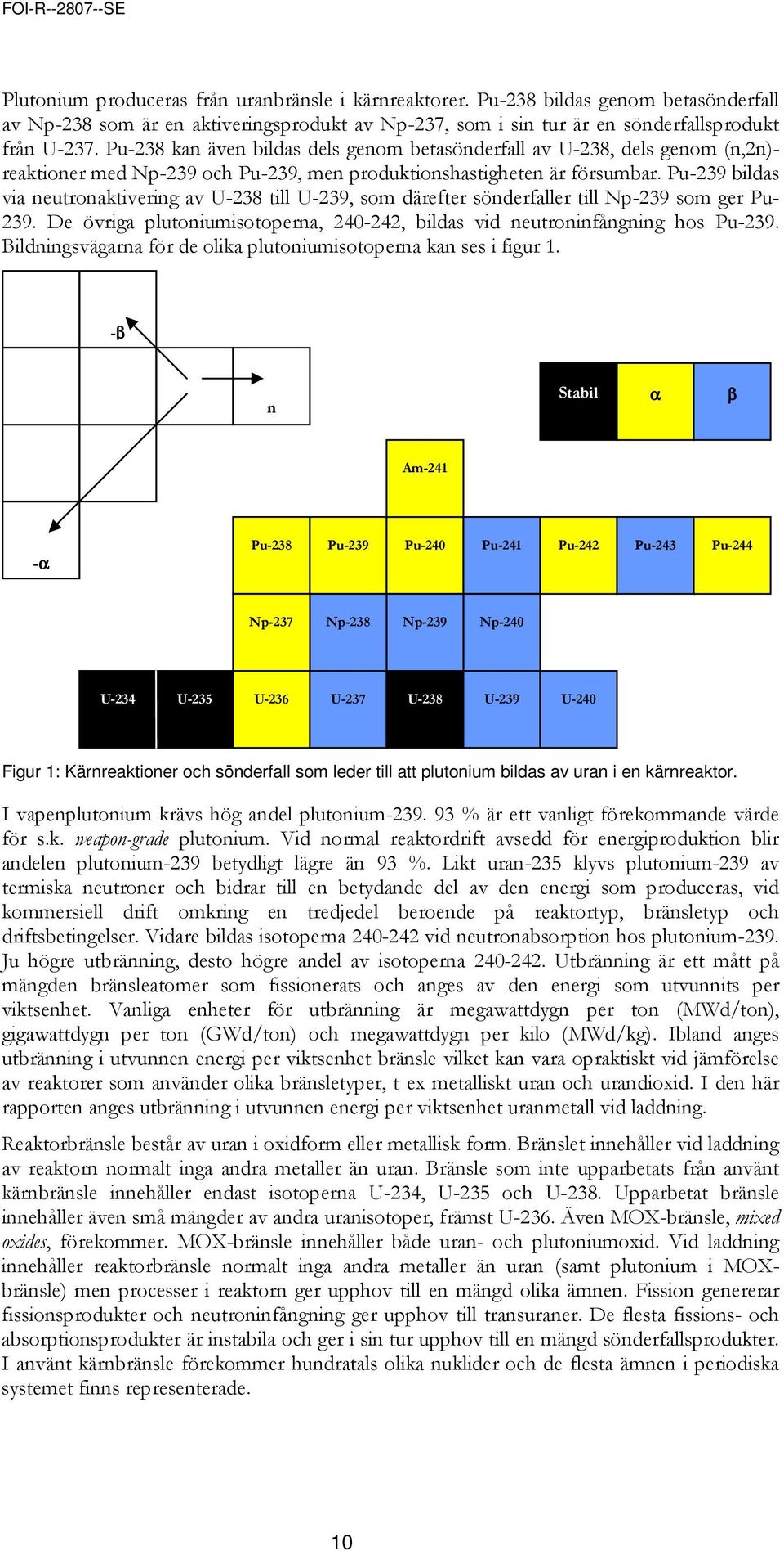 Pu-239 bildas via neutronaktivering av U-238 till U-239, som därefter sönderfaller till Np-239 som ger Pu- 239. De övriga plutoniumisotoperna, 240-242, bildas vid neutroninfångning hos Pu-239.