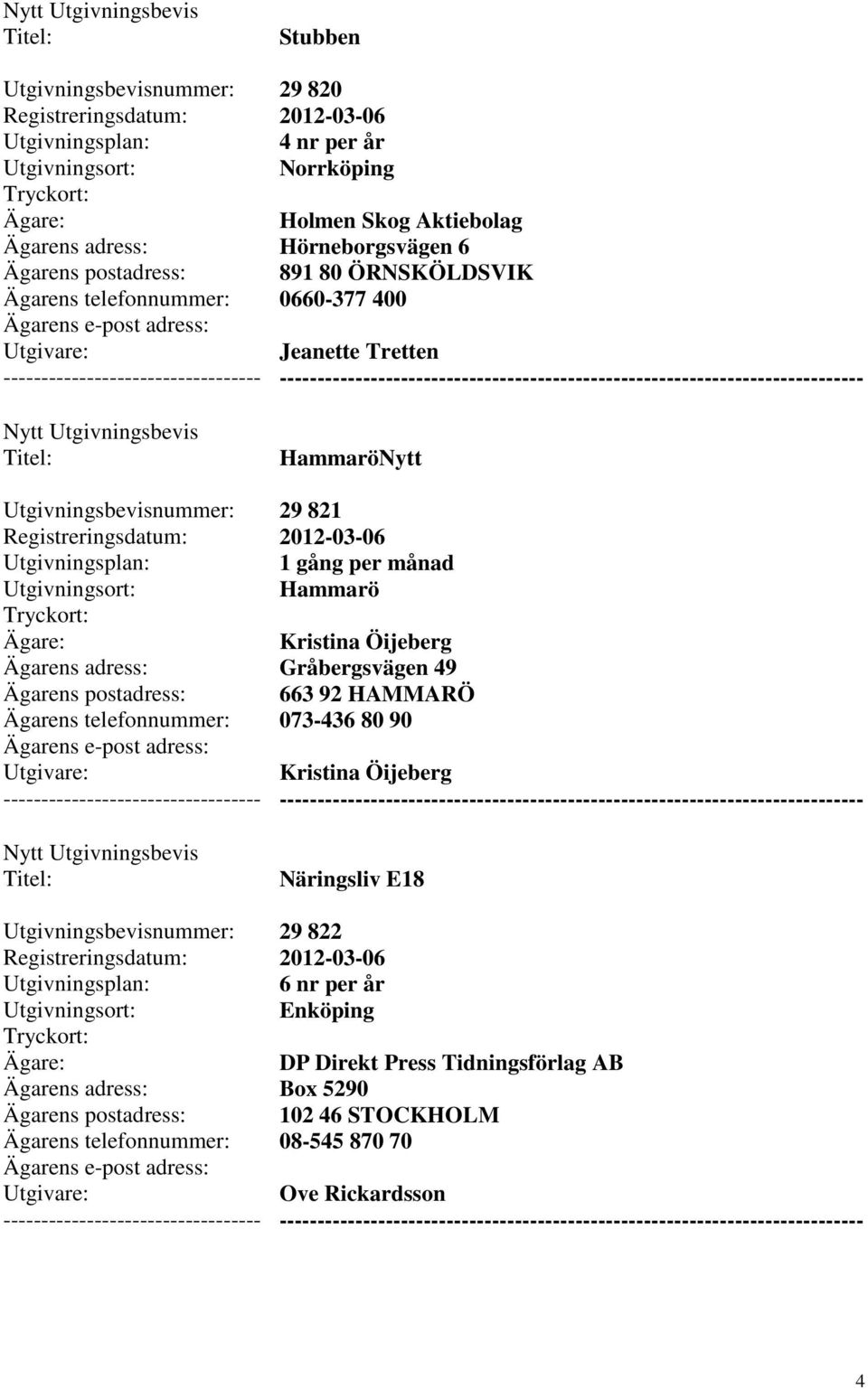 Öijeberg Gråbergsvägen 49 663 92 HAMMARÖ 073-436 80 90 Kristina Öijeberg Näringsliv E18 29 822 6