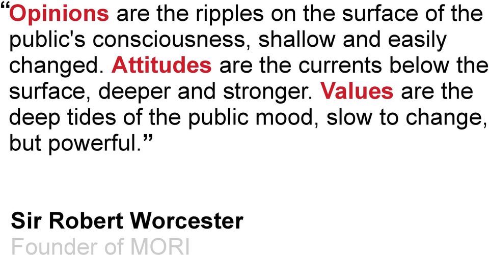 Attitudes are the currents below the surface, deeper and stronger.