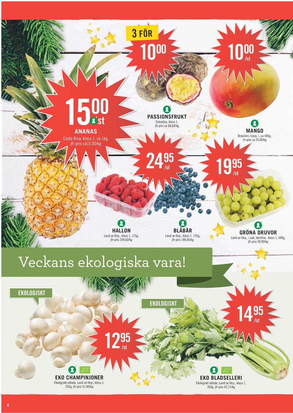 , klass 1, 125g, jfr-pris 199,60 GRÖNA DRUVOR Land se förp., i ask, kärnfria, klass 1, 5g, jfr-pris 39,90 Veckans ekologiska vara!