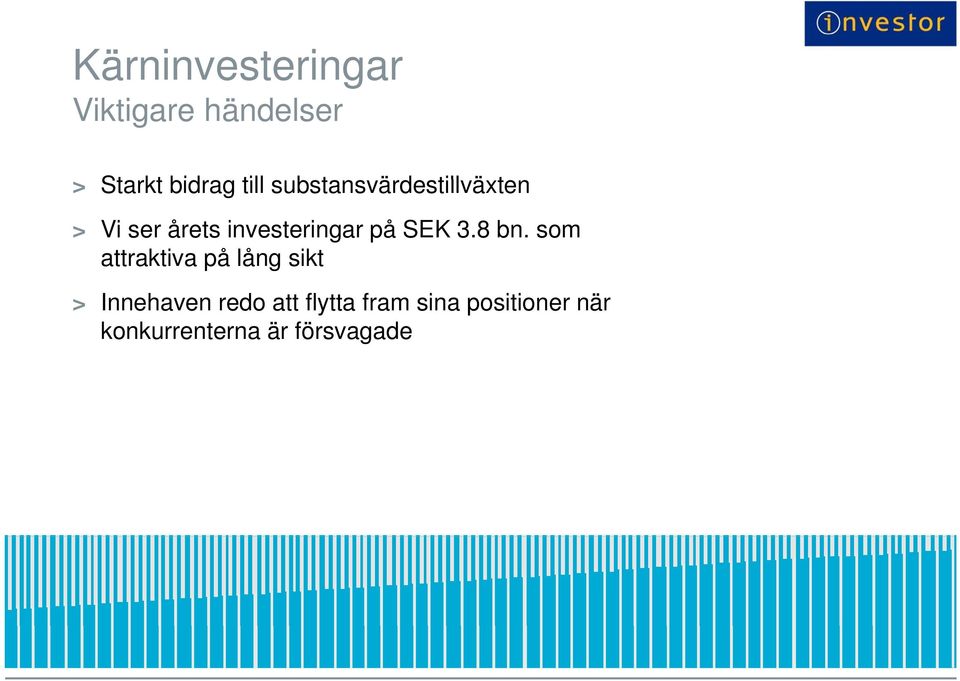 investeringar på SEK 3.8 bn.