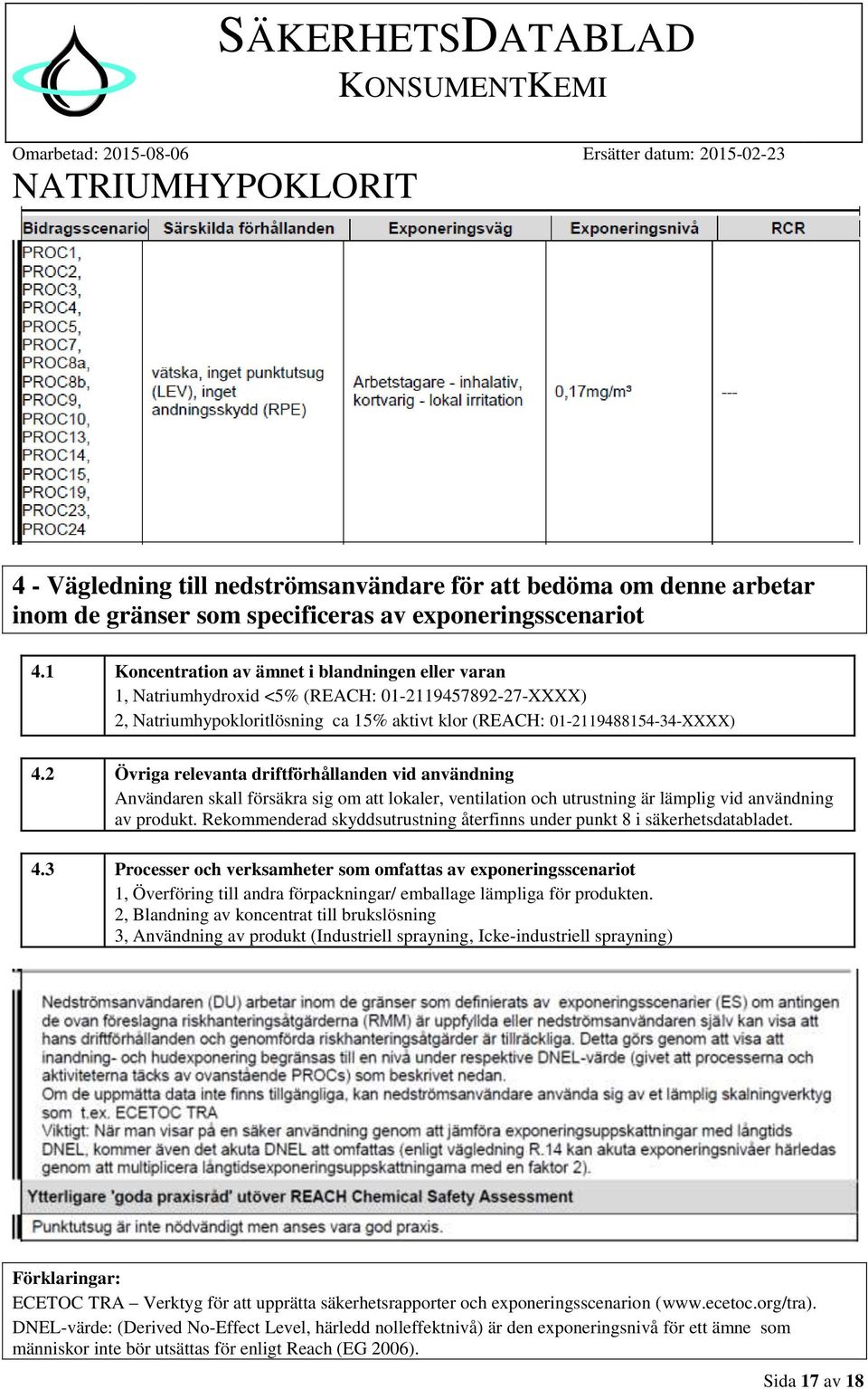 2 Övriga relevanta driftförhållanden vid användning Användaren skall försäkra sig om att lokaler, ventilation och utrustning är lämplig vid användning av produkt.