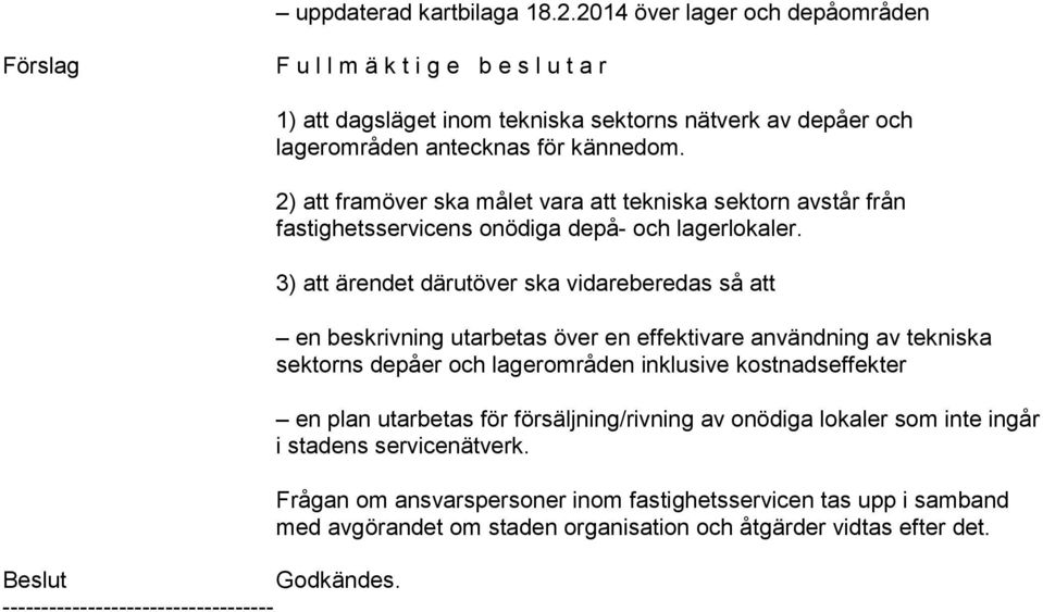 lagerområden inklusive kostnadseffekter en plan utarbetas för försäljning/rivning av onödiga lokaler som inte ingår i stadens