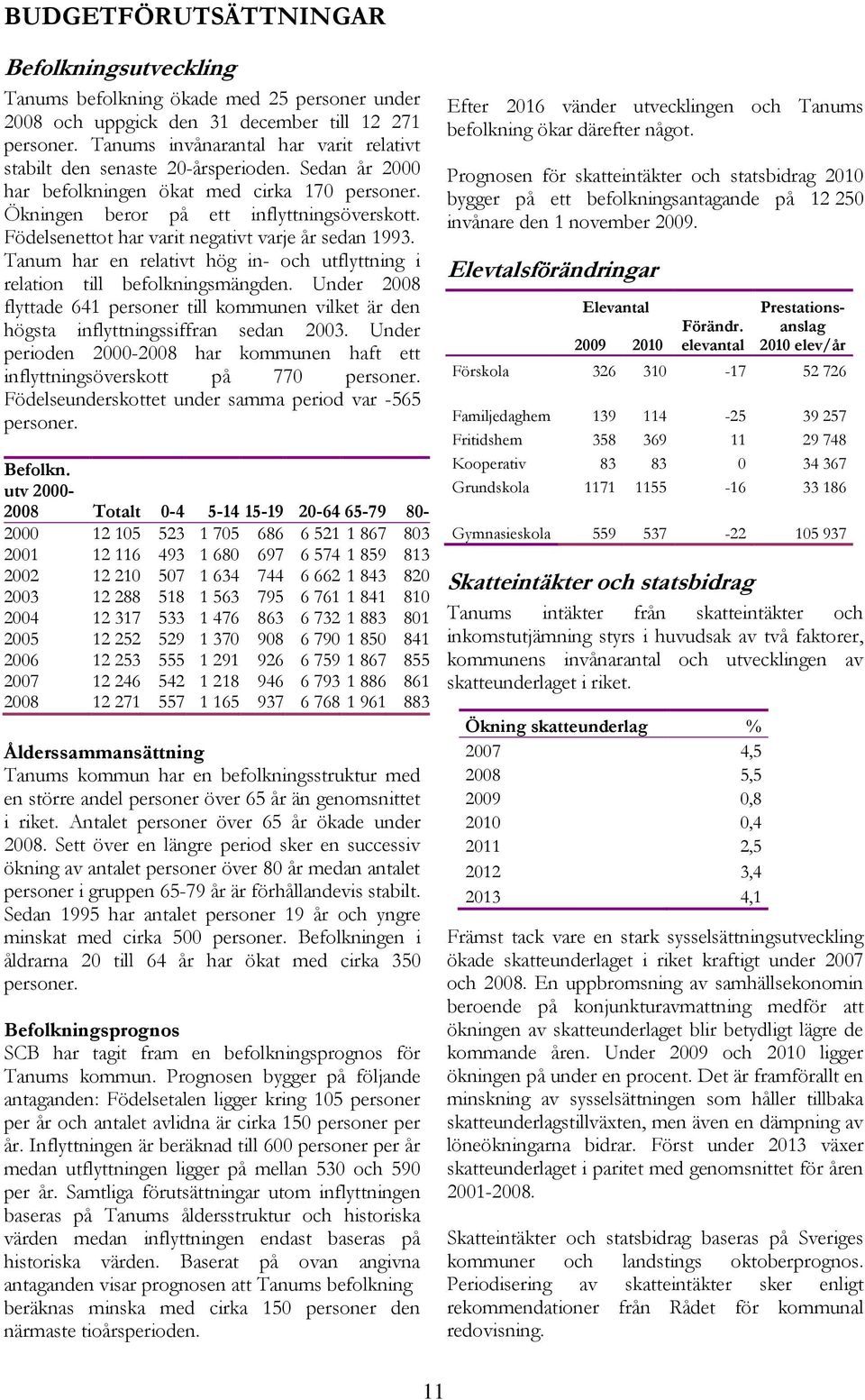 Födelsenettot har varit negativt varje år sedan 1993. Tanum har en relativt hög in- och utflyttning i relation till befolkningsmängden.