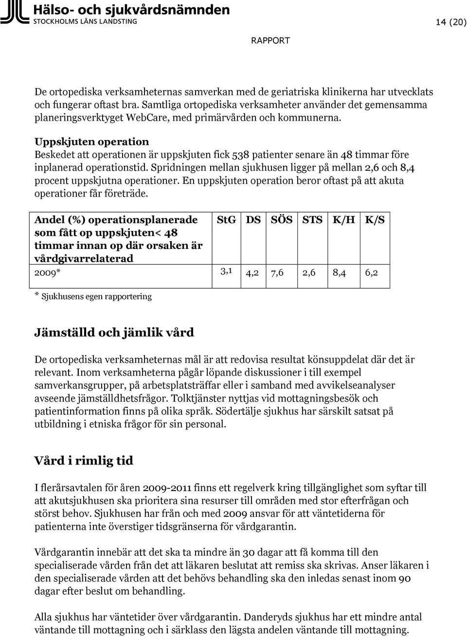 Uppskjuten operation Beskedet att operationen är uppskjuten fick 538 patienter senare än 48 timmar före inplanerad operationstid.