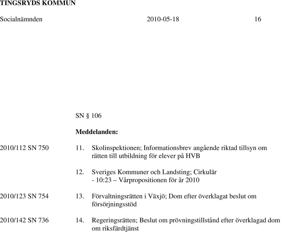 Sveriges Kommuner och Landsting; Cirkulär - 10:23 Vårpropositionen för år 2010 2010/123 SN 754 13.