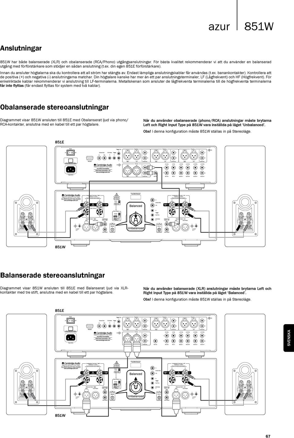 Innan du ansluter högtalarna ska du kontrollera att all ström har stängts av. Endast lämpliga anslutningskablar får användas (t.ex. banankontakter).