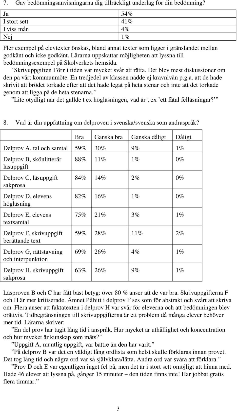 Lärarna uppskattar möjligheten att lyssna till bedömningsexempel på Skolverkets hemsida. Skrivuppgiften Förr i tiden var mycket svår att rätta. Det blev mest diskussioner om den på vårt kommunmöte.