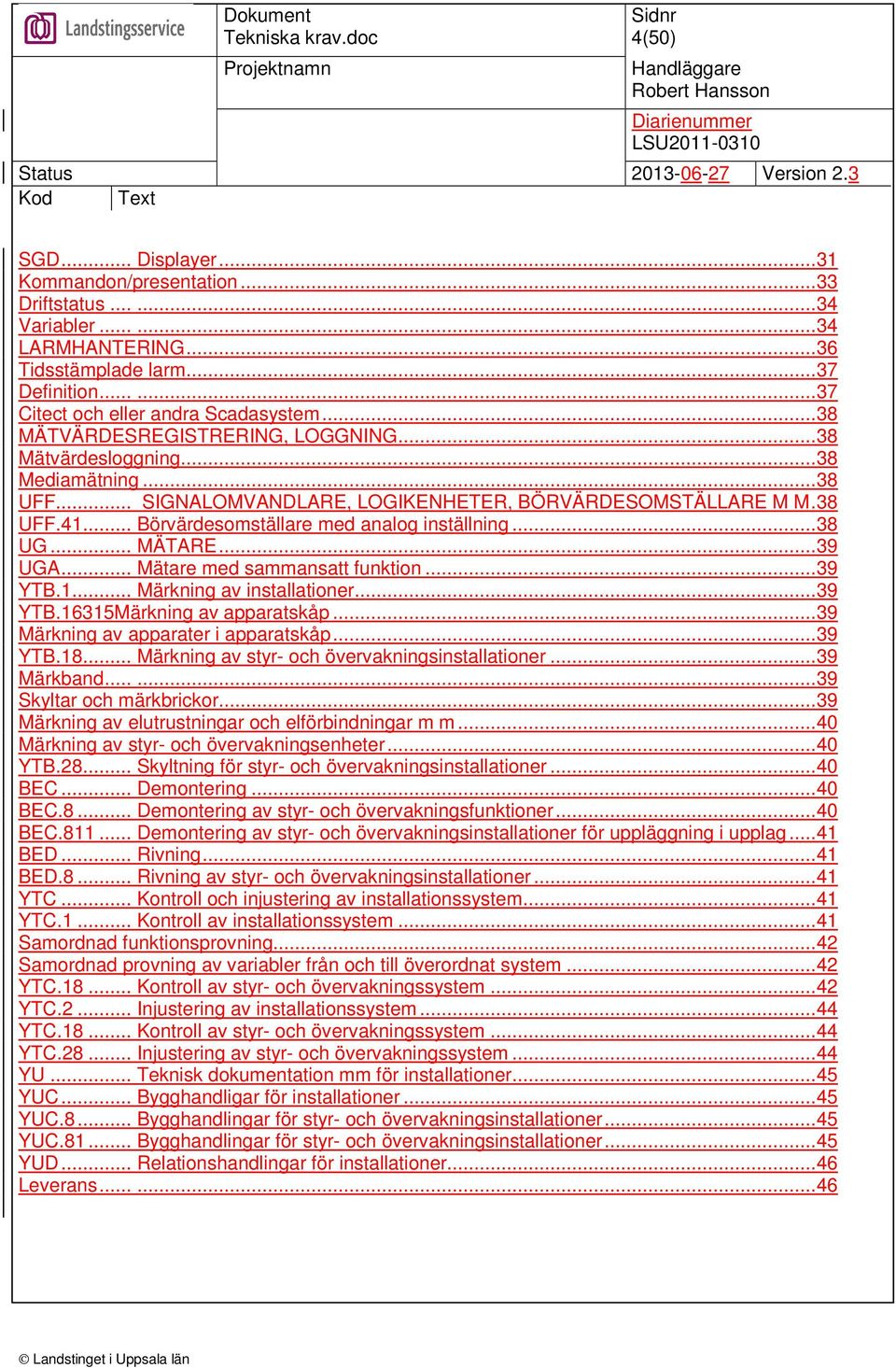 ..38 UG... MÄTARE...39 UGA... Mätare med sammansatt funktion...39 YTB.1... Märkning av installationer...39 YTB.16315Märkning av apparatskåp...39 Märkning av apparater i apparatskåp...39 YTB.18.