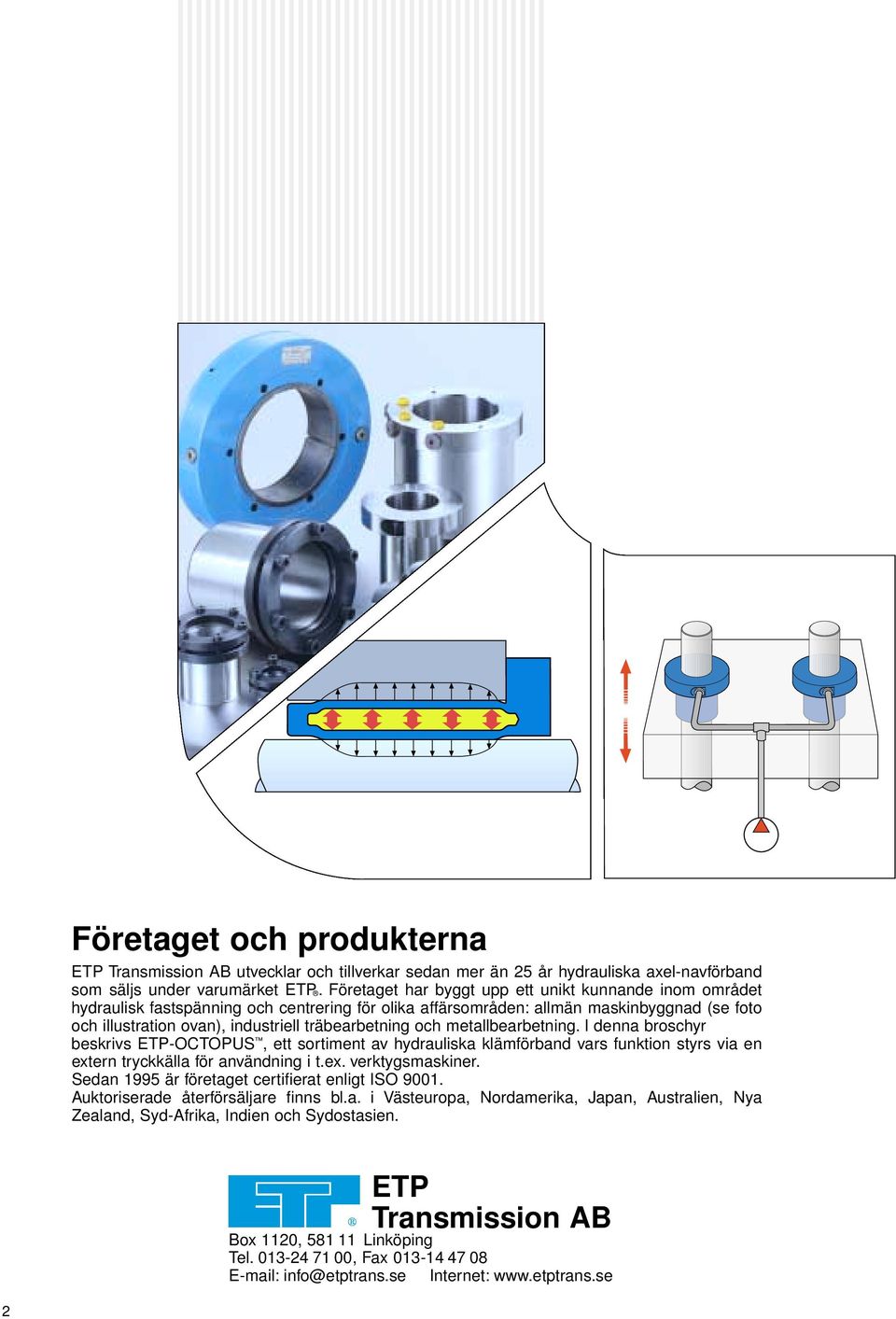 och metallearetning. I denna roschyr eskrivs ETP-OCTOPUS, ett sortiment av hydrauliska klämförand vars funktion styrs via en extern tryckkälla för användning i t.ex. verktygsmaskiner.