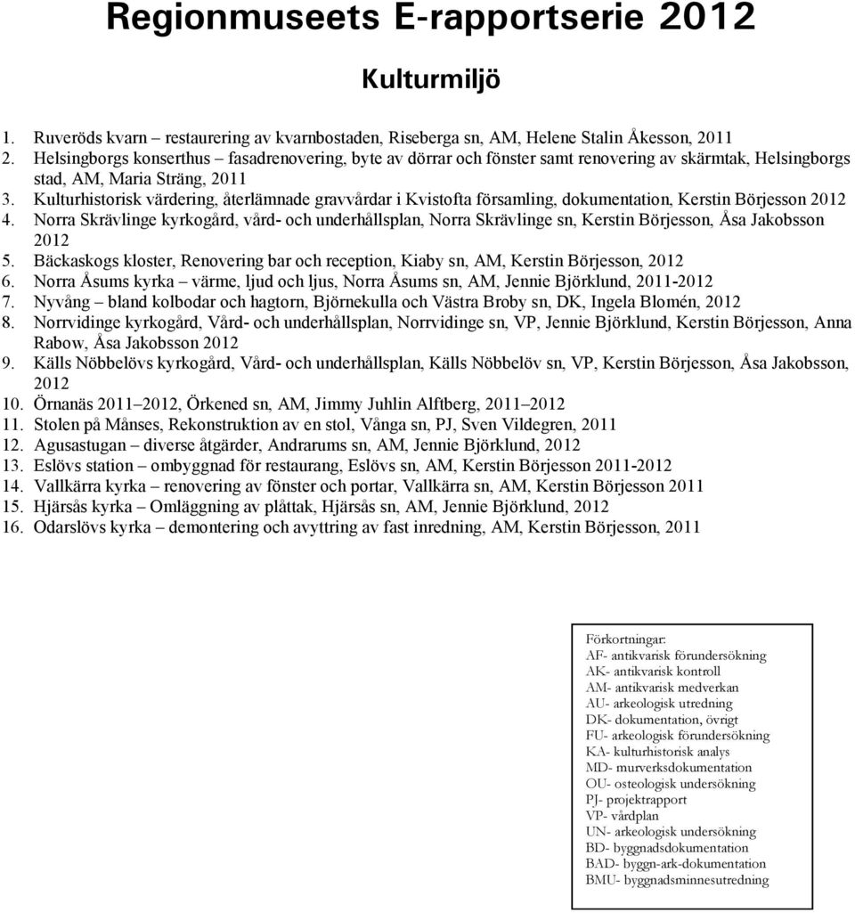 Kulturhistorisk värdering, återlämnade gravvårdar i Kvistofta församling, dokumentation, Kerstin Börjesson 2012 4.