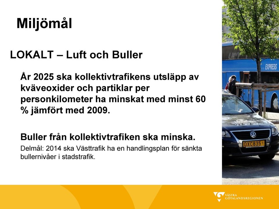 % jämfört med 2009. Buller från kollektivtrafiken ska minska.