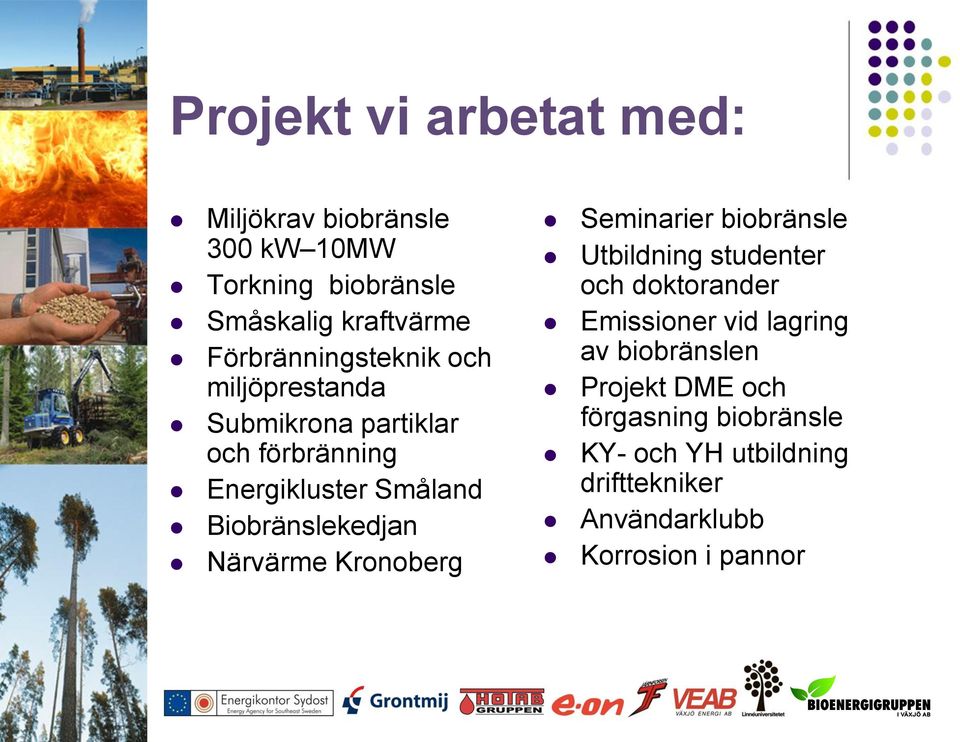 Biobränslekedjan Närvärme Kronoberg Seminarier biobränsle Utbildning studenter och doktorander Emissioner