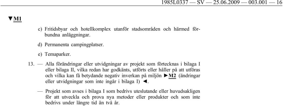 Alla förändringar eller utvidgningar av projekt som förtecknas i bilaga I eller bilaga II, vilka redan har godkänts, utförts eller håller på att utföras