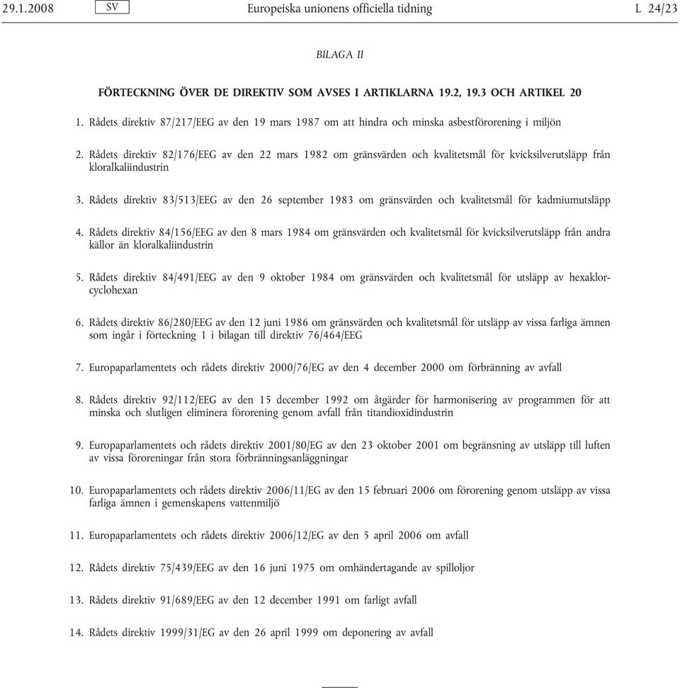 Rådets direktiv 82/176/EEG av den 22 mars 1982 om gränsvärden och kvalitetsmål för kvicksilverutsläpp från kloralkaliindustrin 3.