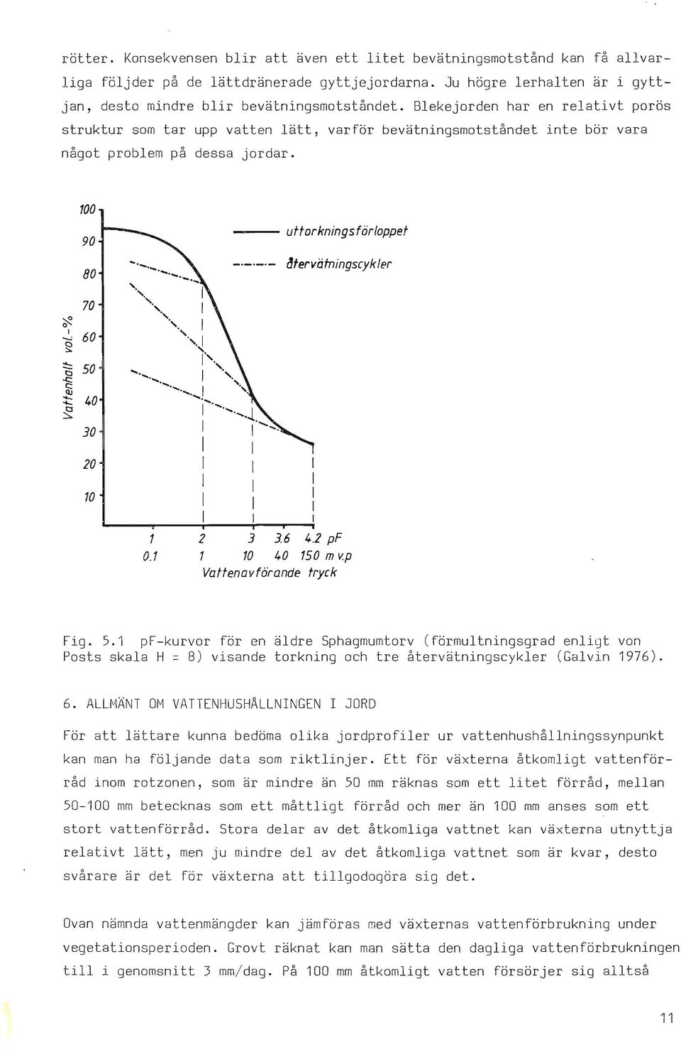 '.1I"., --- uttorkningsförloppet _._._.- "..'.'.,., I '...., I.1... ' I I... I I I I I I '.,, I I I I dfervätningscykler 1 2 3 36 4.2 pf 0.1 1 10 40 150 m v.p Vattenavförande tryck Fig. 5.