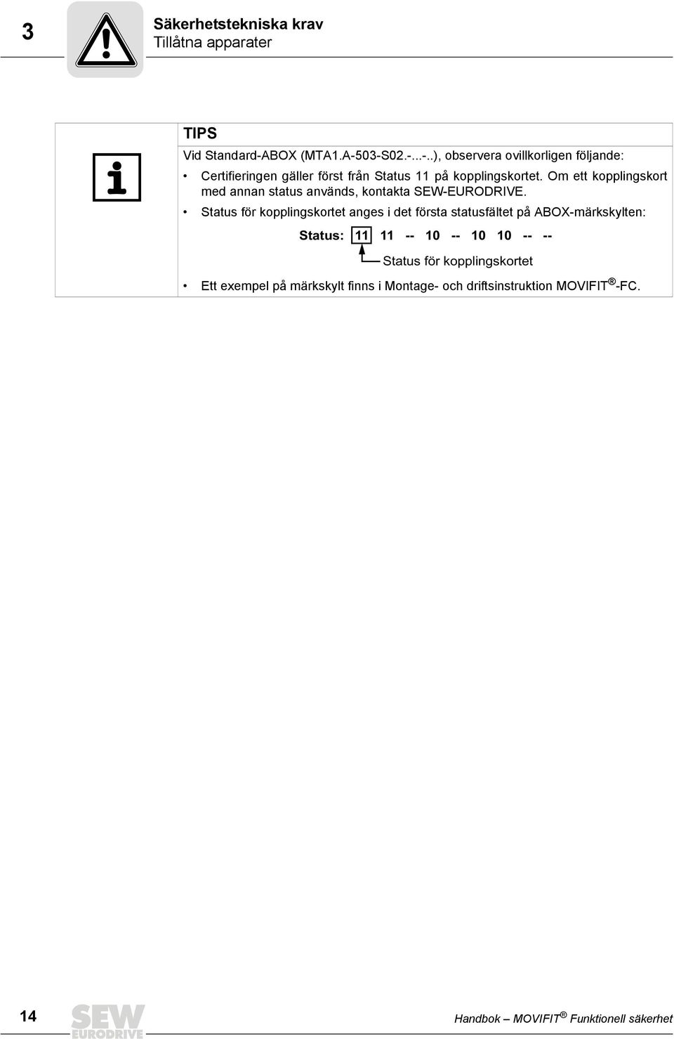 Om ett kopplingskort med annan status används, kontakta SEW-EURODRIVE.