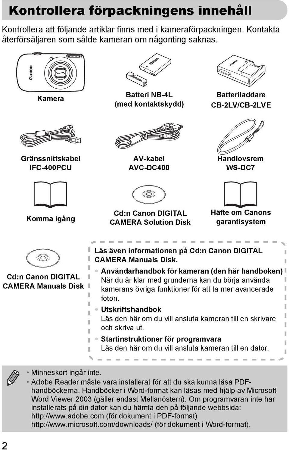 Canons garantisystem Cd:n Canon DIGITAL CAMERA Manuals Disk Läs även informationen på Cd:n Canon DIGITAL CAMERA Manuals Disk.