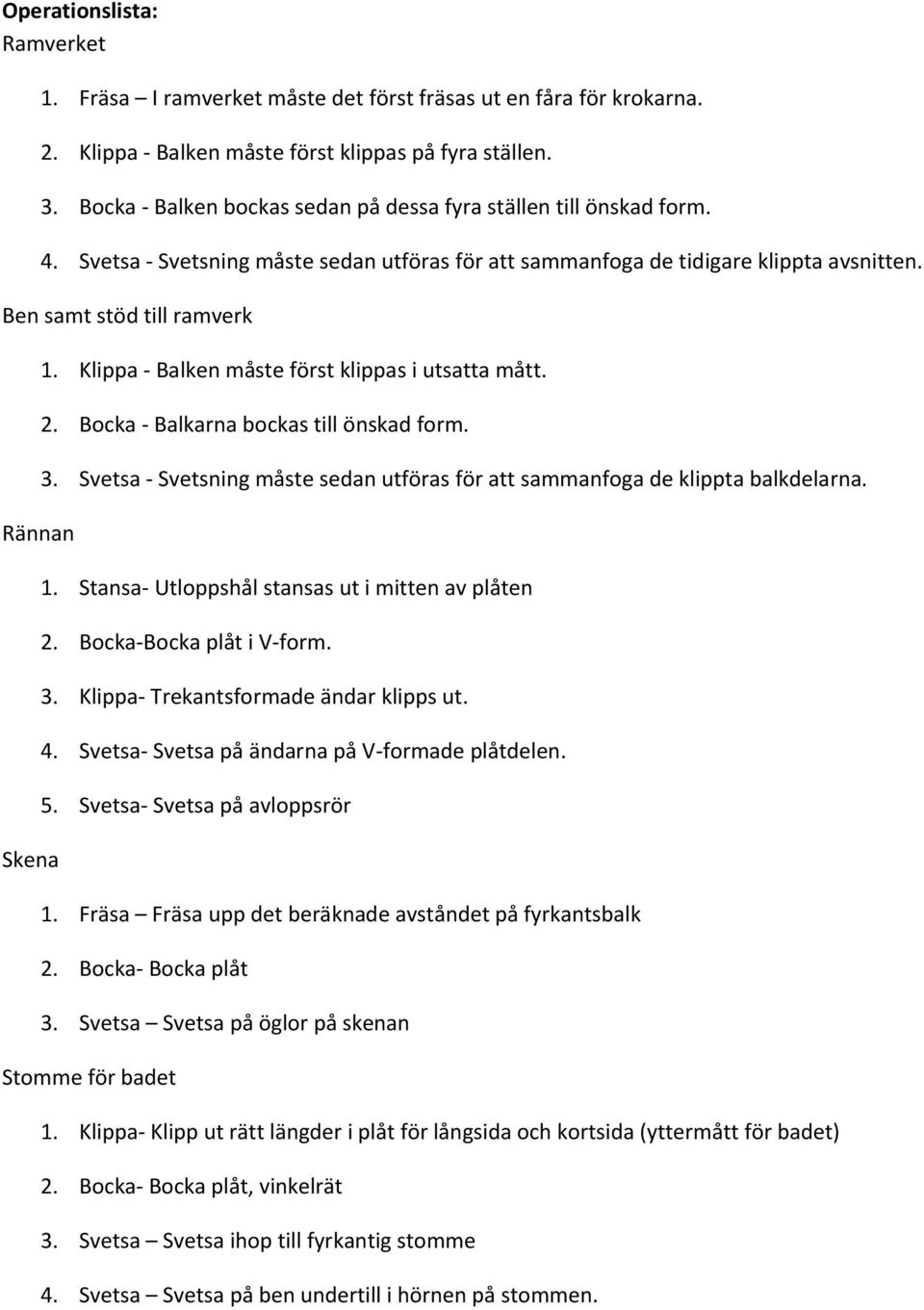 Ben samt stöd till ramverk Rännan Skena 1. Klippa - Balken måste först klippas i utsatta mått. 2. Bocka - Balkarna bockas till önskad form. 3.