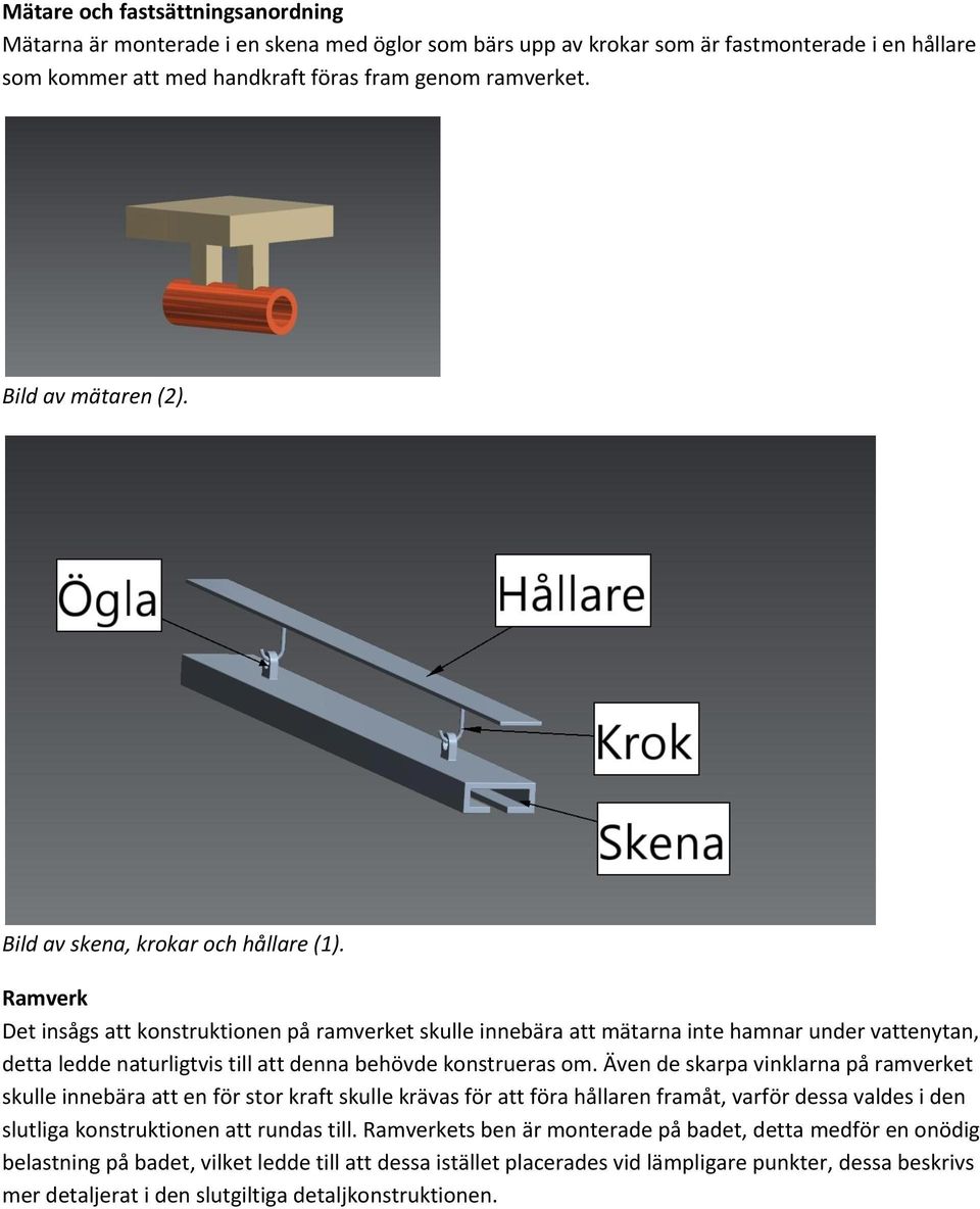 Ramverk Det insågs att konstruktionen på ramverket skulle innebära att mätarna inte hamnar under vattenytan, detta ledde naturligtvis till att denna behövde konstrueras om.