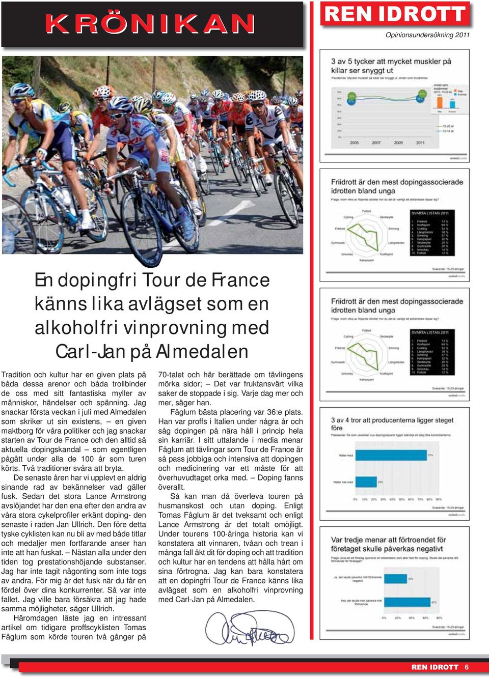 Jag snackar första veckan i juli med Almedalen som skriker ut sin existens, en given maktborg för våra politiker och jag snackar starten av Tour de France och den alltid så aktuella dopingskandal som