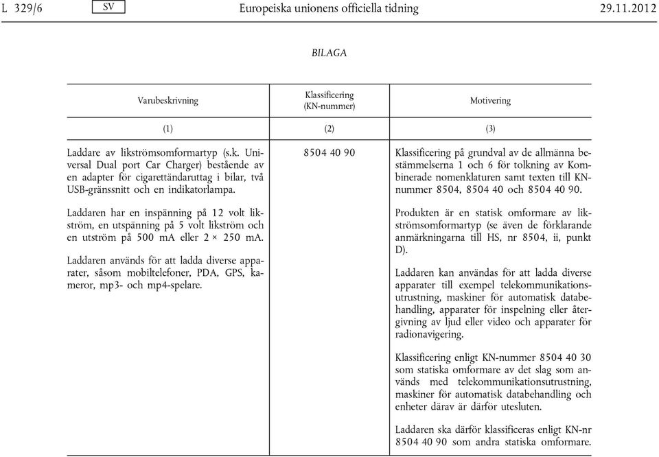 Laddaren används för att ladda diverse apparater, såsom mobiltelefoner, PDA, GPS, kameror, mp3- och mp4-spelare.