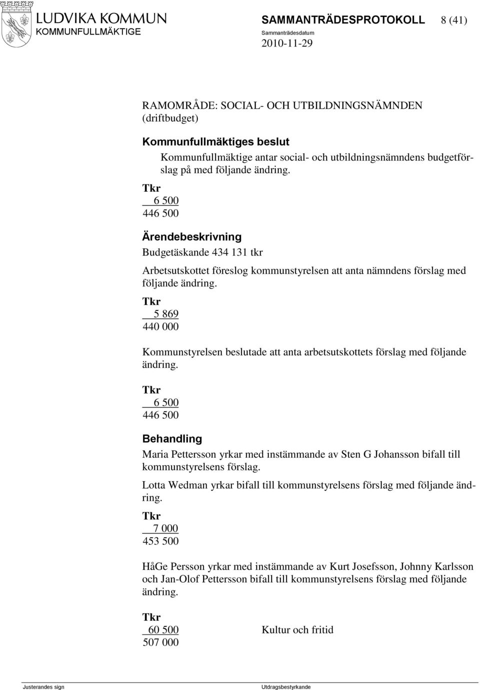 5 869 440 000 Kommunstyrelsen beslutade att anta arbetsutskottets förslag med följande ändring.