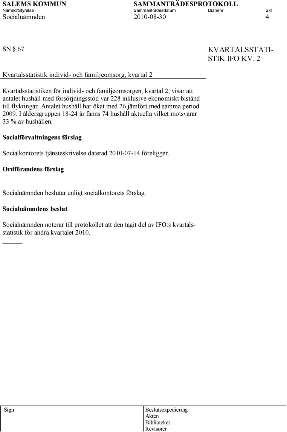 med försörjningsstöd var 228 inklusive ekonomiskt bistånd till flyktingar. Antalet hushåll har ökat med 26 jämfört med samma period 2009.