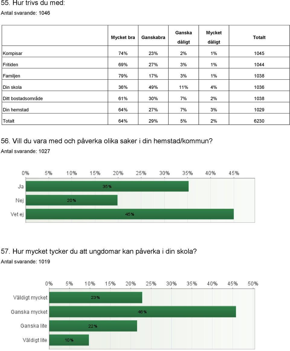 30% 7% 2% 1038 Din hemstad 64% 27% 7% 3% 1029 Totalt 64% 29% 5% 2% 6230 56.