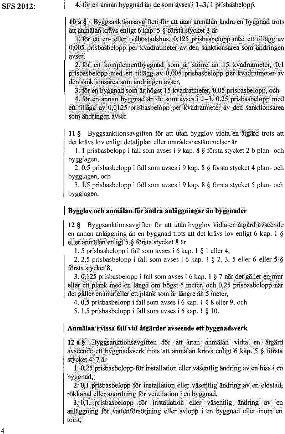 ett en- eller tvåbostadshus, O, 125 prisbasbelopp med ett tillägg av 0,005 prisbasbelopp per kvadratmeter av den sankriansarea som ändringen avser, 2. ror.