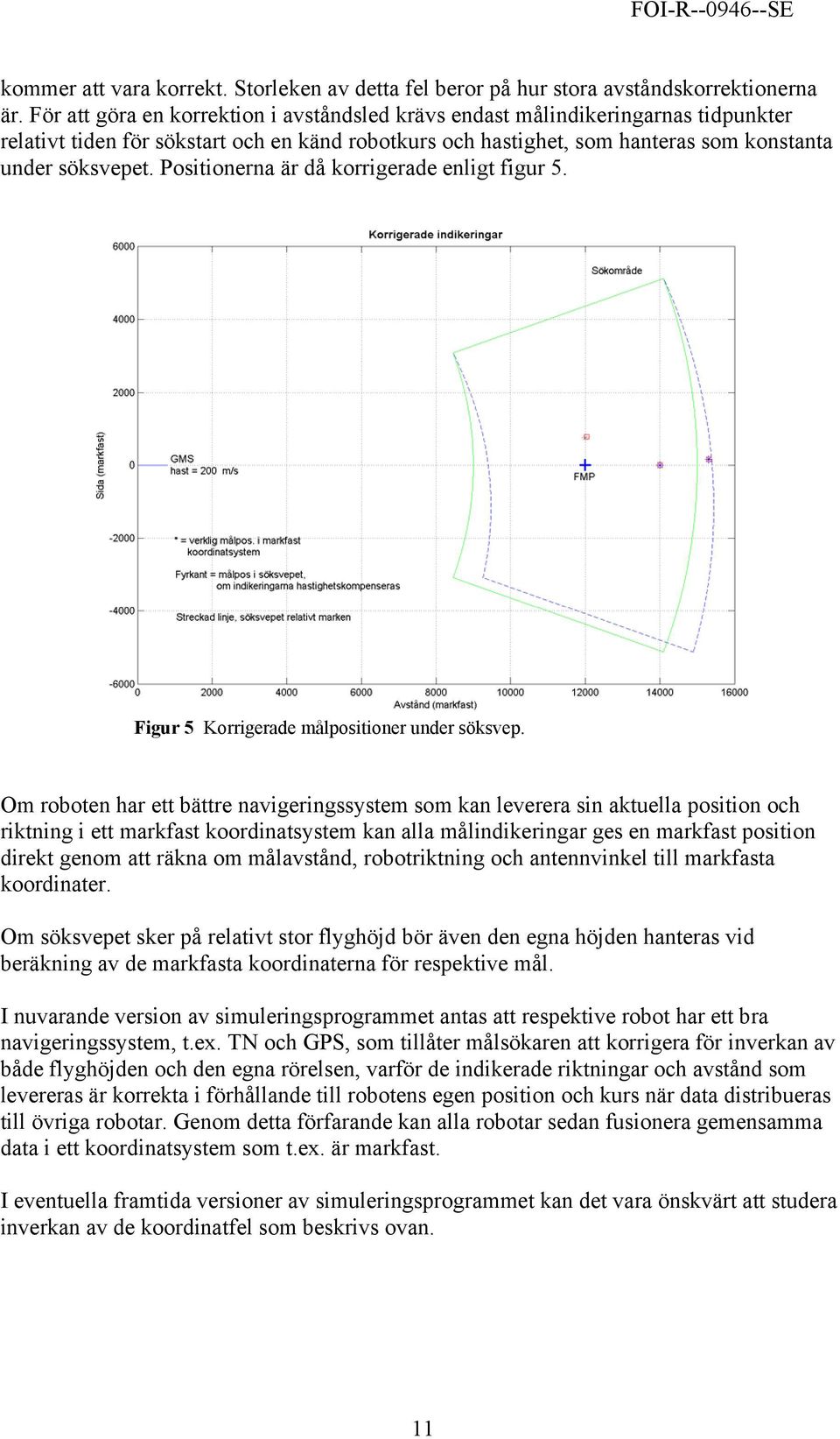 Positionerna är då korrigerade enligt figur 5. Figur 5 Korrigerade målpositioner under söksvep.