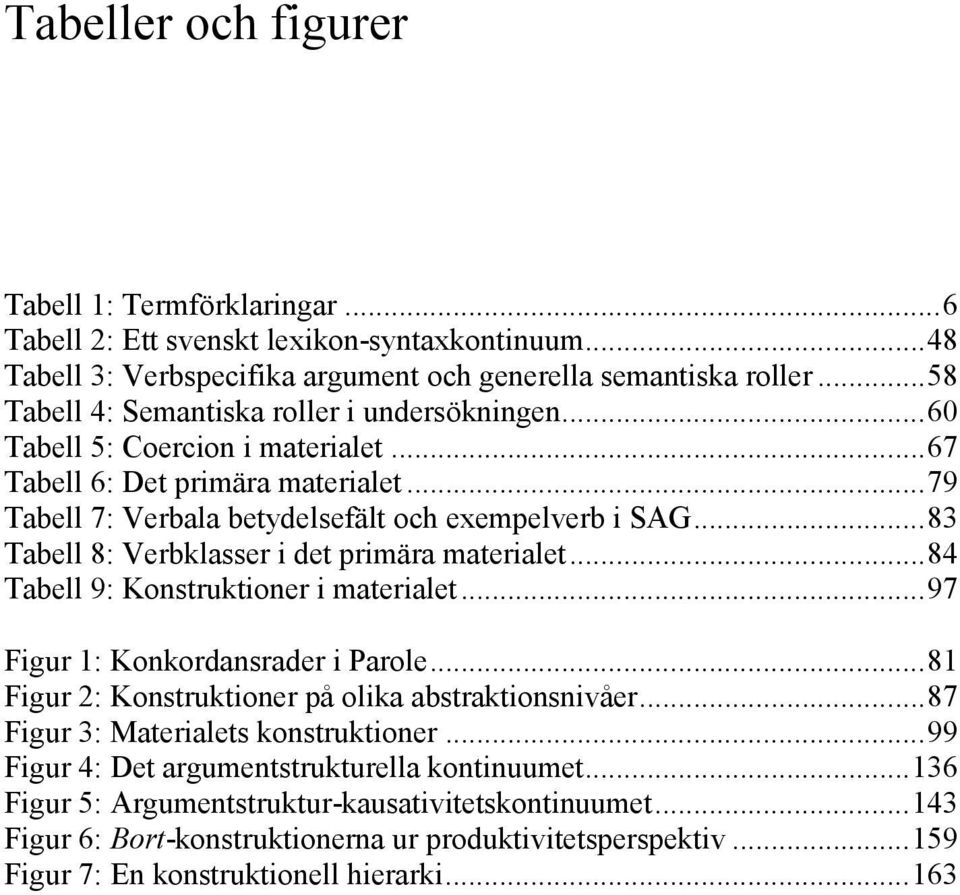 .. 83 Tabell 8: Verbklasser i det primära materialet... 84 Tabell 9: Konstruktioner i materialet... 97 Figur 1: Konkordansrader i Parole... 81 Figur 2: Konstruktioner på olika abstraktionsnivåer.