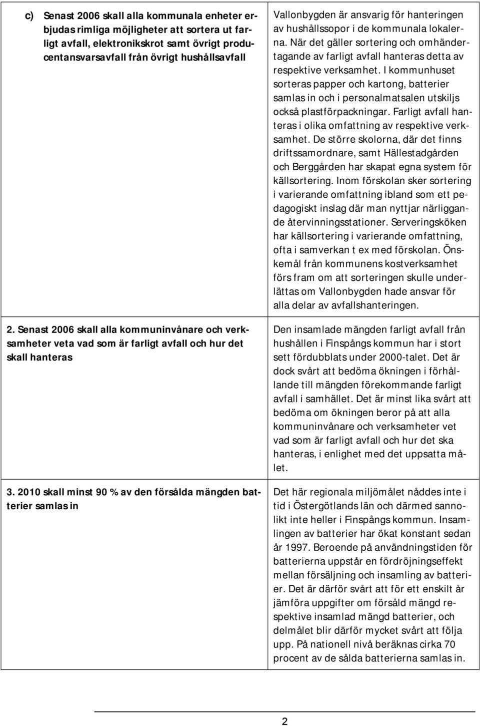 2010 skall minst 90 % av den försålda mängden batterier samlas in Vallonbygden är ansvarig för hanteringen av hushållssopor i de kommunala lokalerna.