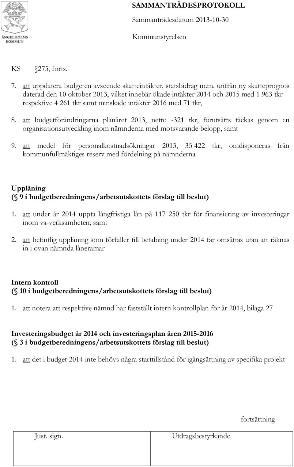 att budgetförändringarna planåret 2013, netto -321 tkr, förutsätts täckas genom en organisationsutveckling inom nämnderna med motsvarande belopp, samt 9.