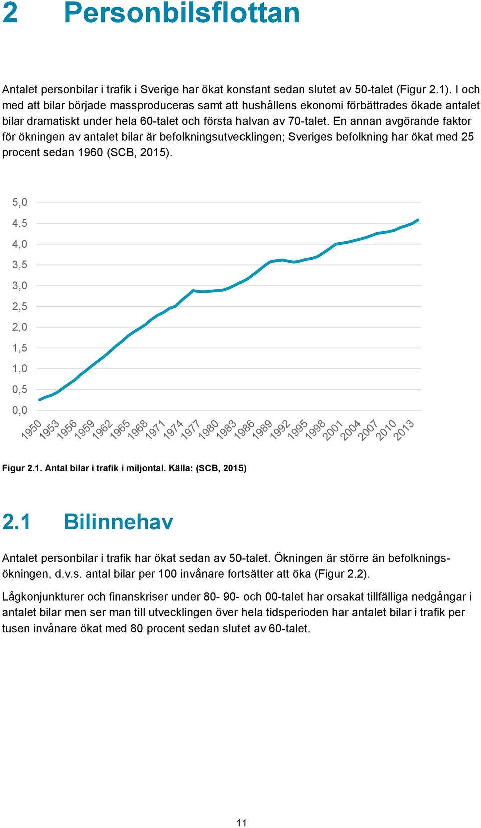 En annan avgörande faktor för ökningen av antalet bilar är befolkningsutvecklingen; Sveriges befolkning har ökat med 25 procent sedan 1960 (SCB, 2015).