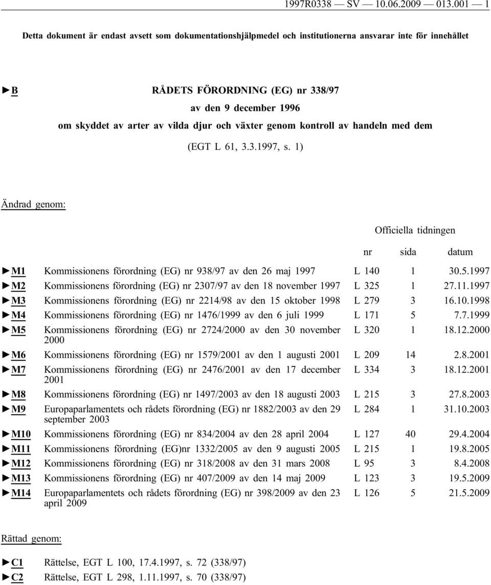 vilda djur och växter genom kontroll av handeln med dem (EGT L 61, 3.3.1997, s.