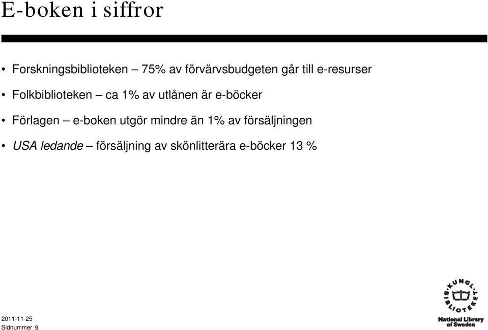 utlånen är e-böcker Förlagen e-boken utgör mindre än 1% av