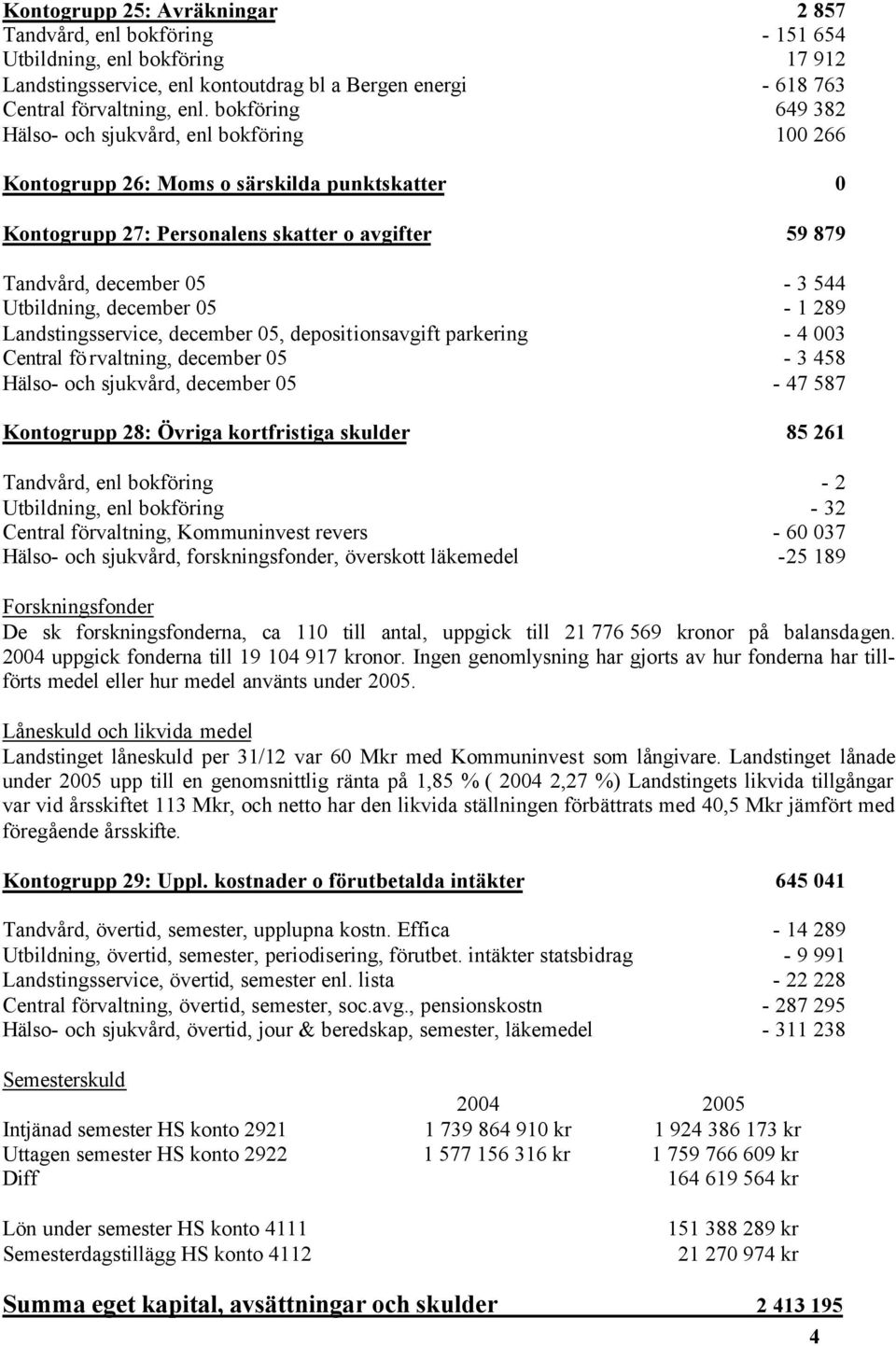 Utbildning, december 05-1 289 Landstingsservice, december 05, depositionsavgift parkering - 4 003 Central förvaltning, december 05-3 458 Hälso- och sjukvård, december 05-47 587 Kontogrupp 28: Övriga