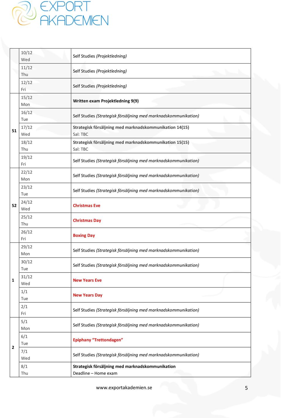 14(15) Strategisk försäljning med marknadskommunikation 15(15) Christmas Eve Christmas Day Boxing Day New