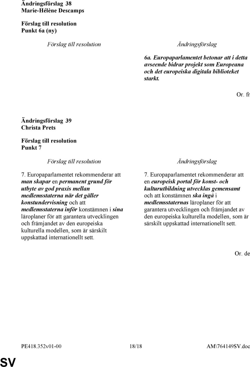 läroplaner för att garantera utvecklingen och främjandet av den europeiska kulturella modellen, som är särskilt uppskattad internationellt sett. 7.