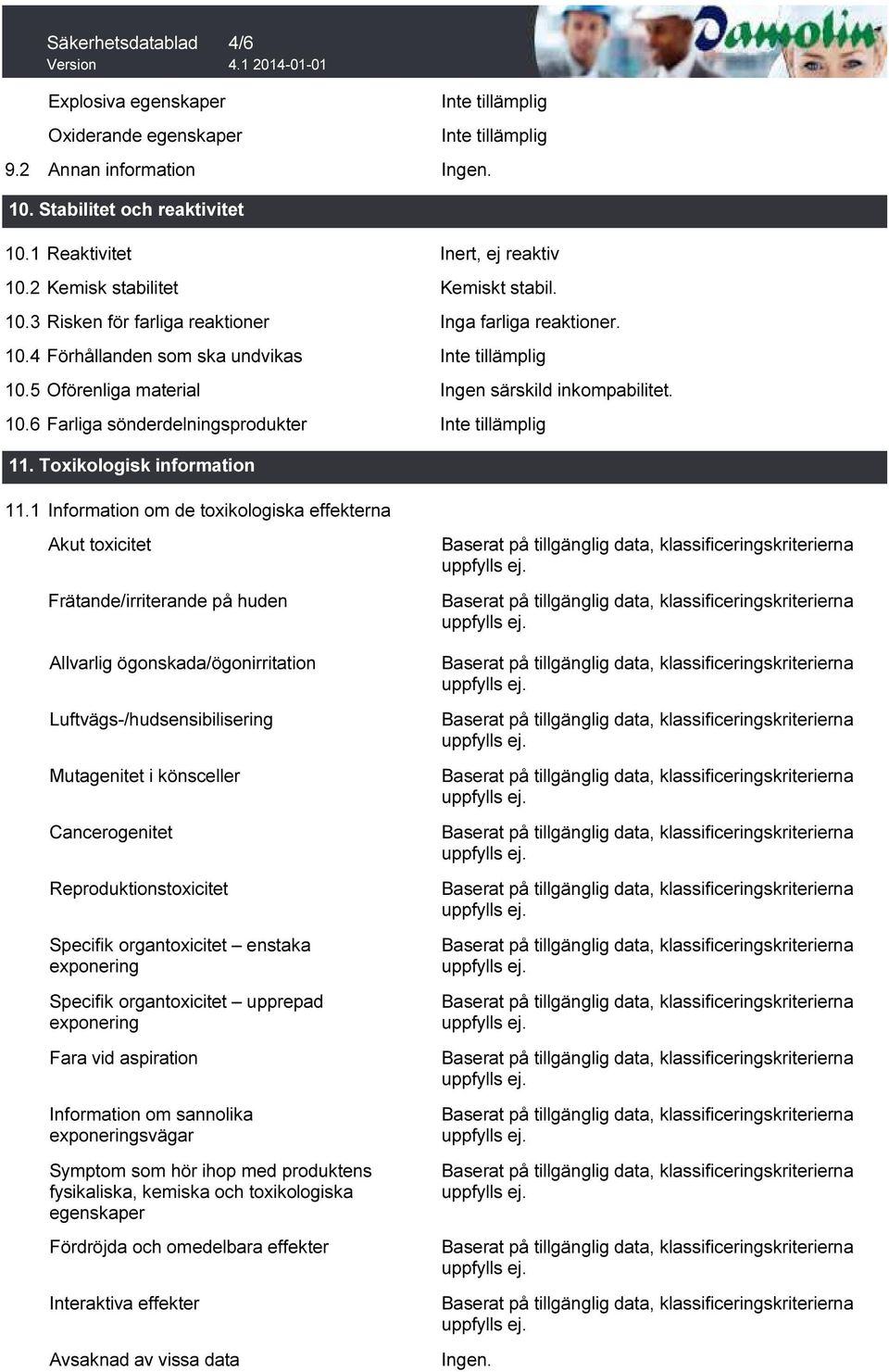 Toxikologisk information 11.