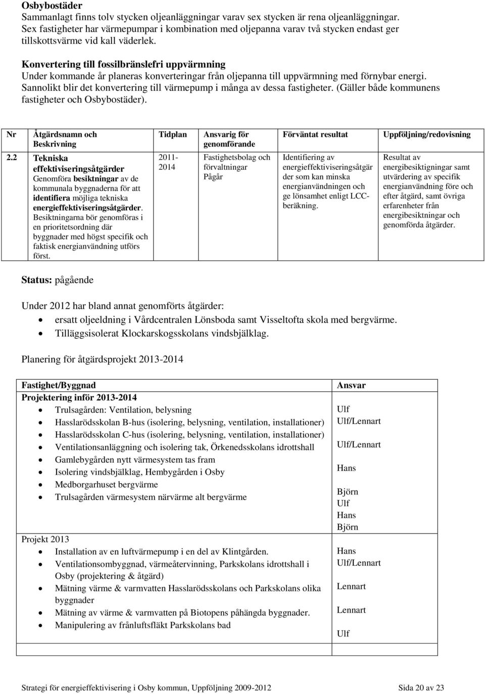 Konvertering till fossilbränslefri uppvärmning Under kommande år planeras konverteringar från oljepanna till uppvärmning med förnybar energi.