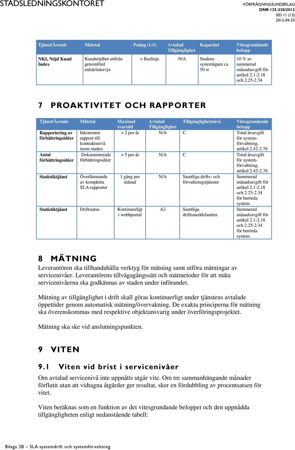 34 7 PROAKTIVITET OCH RAPPORTER Tjänst/Ärende Mätetal Maximal svarstid Rapportering av förbättringsidéer Antal förbättringsidéer Statistiktjänst Inkommen rapport till kontraktsnivå inom staden