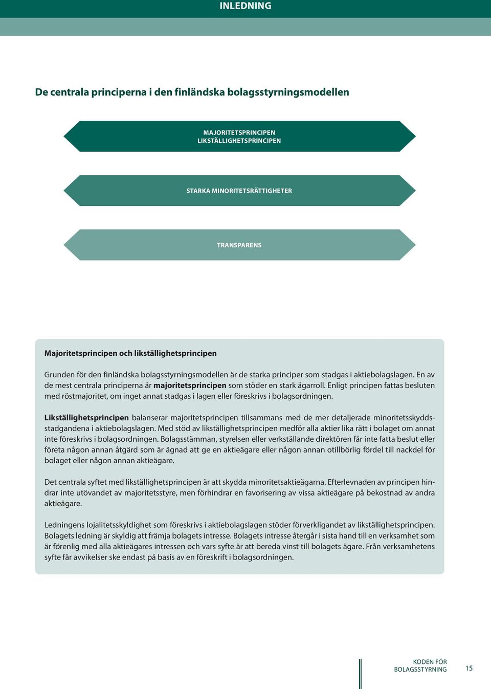 En av de mest centrala principerna är majoritetsprincipen som stöder en stark ägarroll.