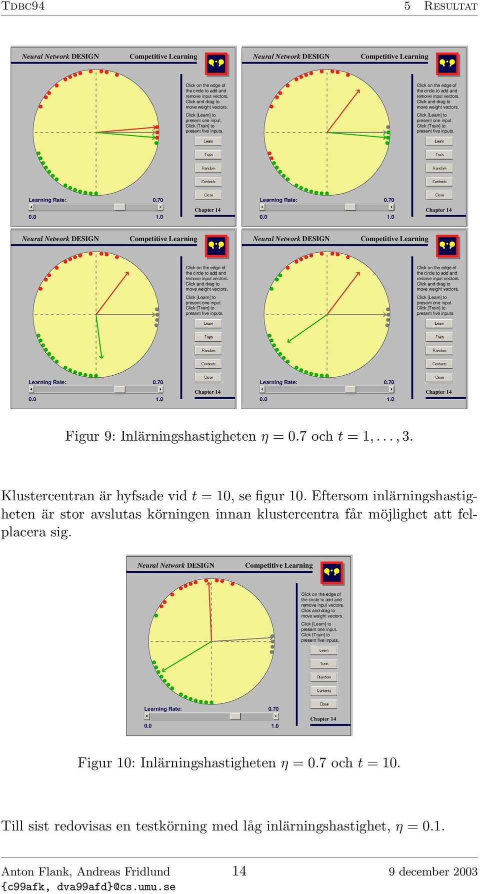 Eftersom inlärningshastigheten är stor avslutas körningen innan klustercentra får möjlighet att felplacera sig.