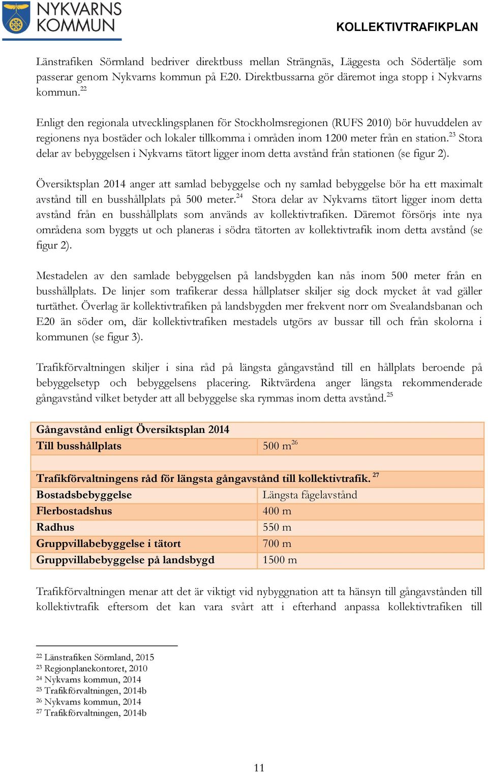 23 Stora delar av bebyggelsen i Nykvarns tätort ligger inom detta avstånd från stationen (se figur 2).