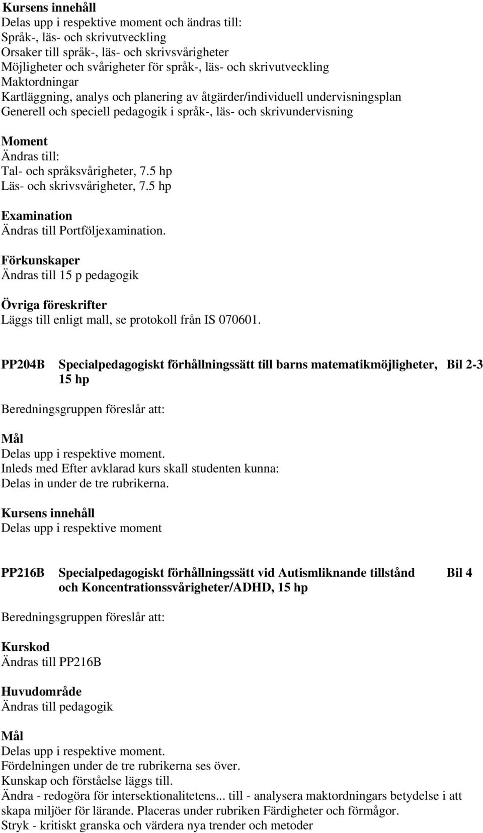 5 hp Läs- och skrivsvårigheter, 7.5 hp Ändras till Portföljexamination.