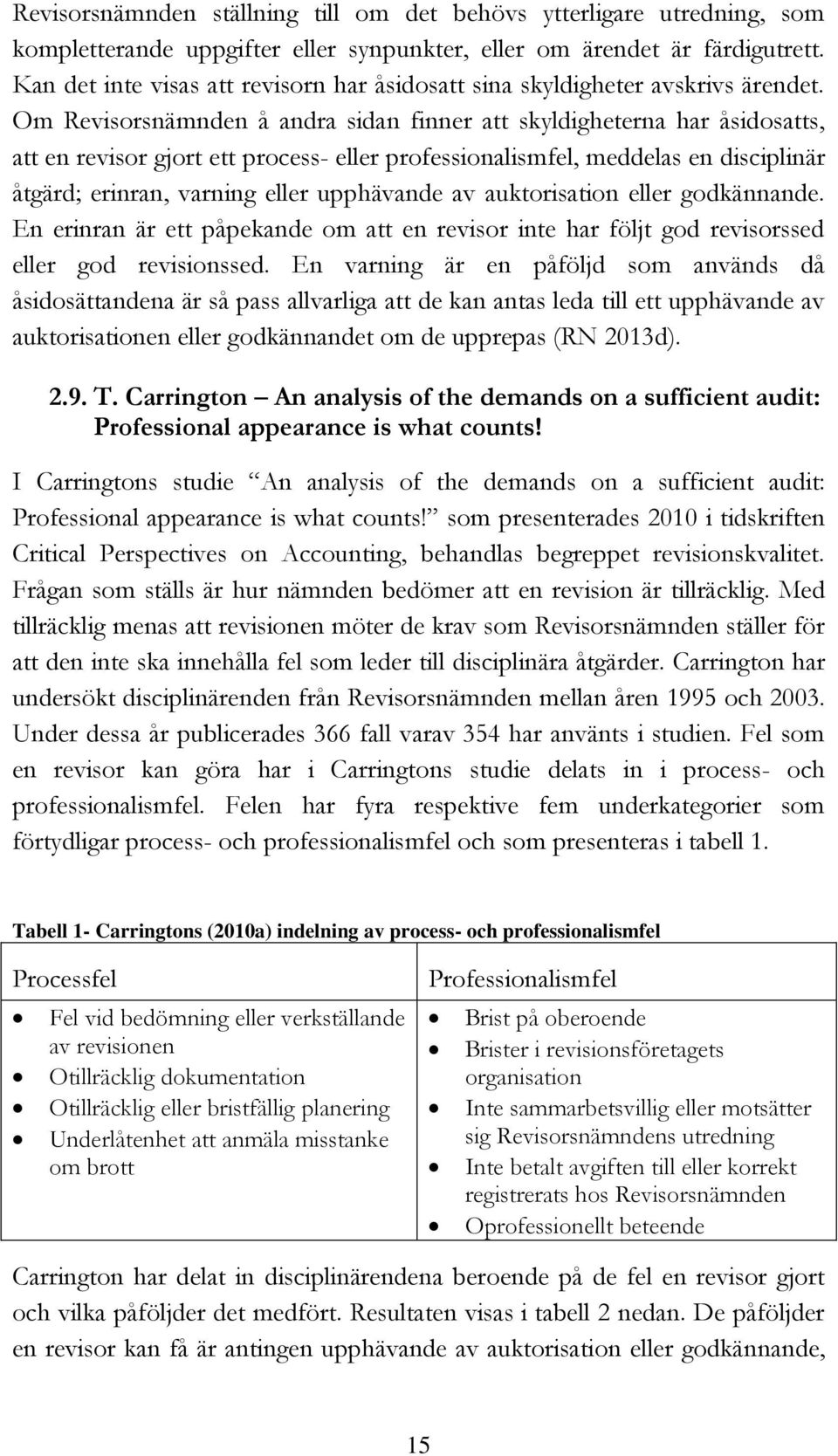 Om Revisorsnämnden å andra sidan finner att skyldigheterna har åsidosatts, att en revisor gjort ett process- eller professionalismfel, meddelas en disciplinär åtgärd; erinran, varning eller