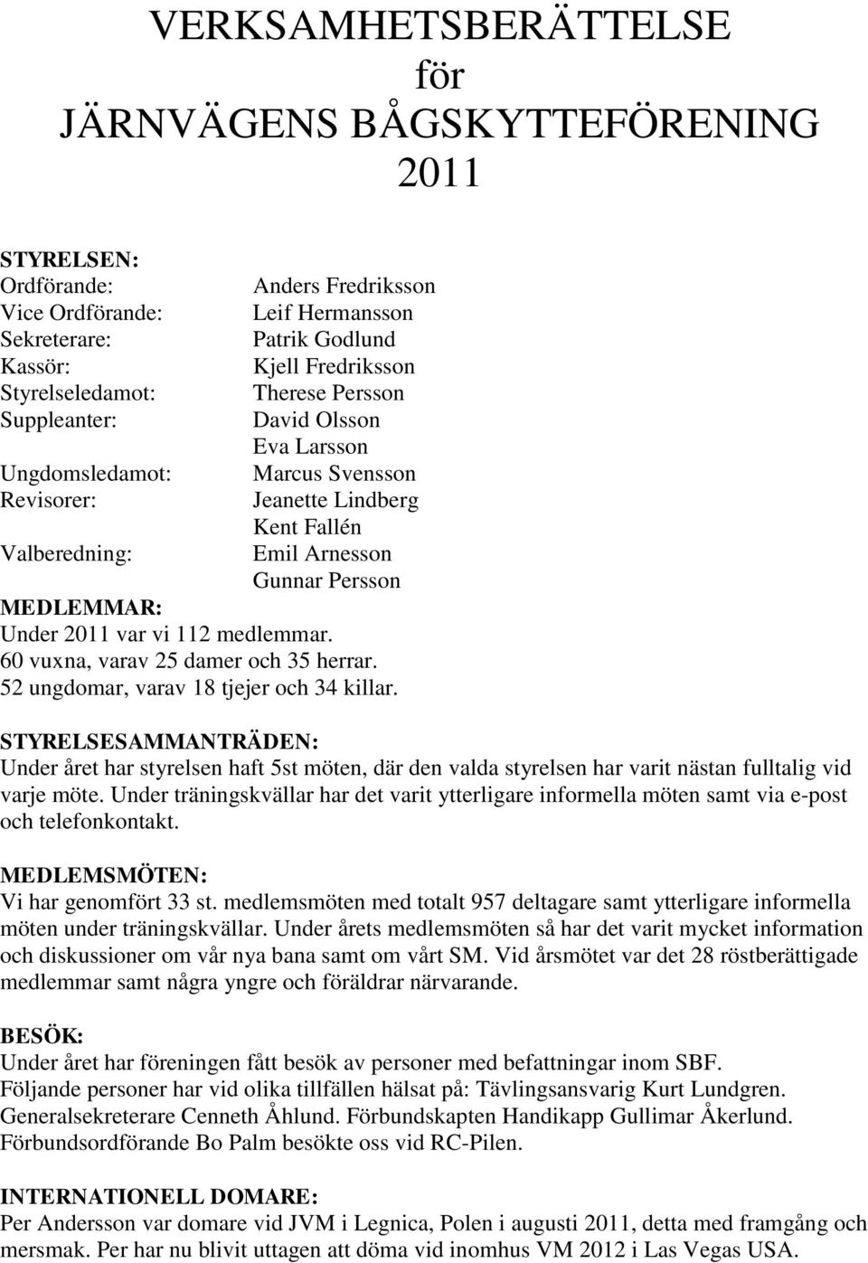 var vi 112 medlemmar. 60 vuxna, varav 25 damer och 35 herrar. 52 ungdomar, varav 18 tjejer och 34 killar.